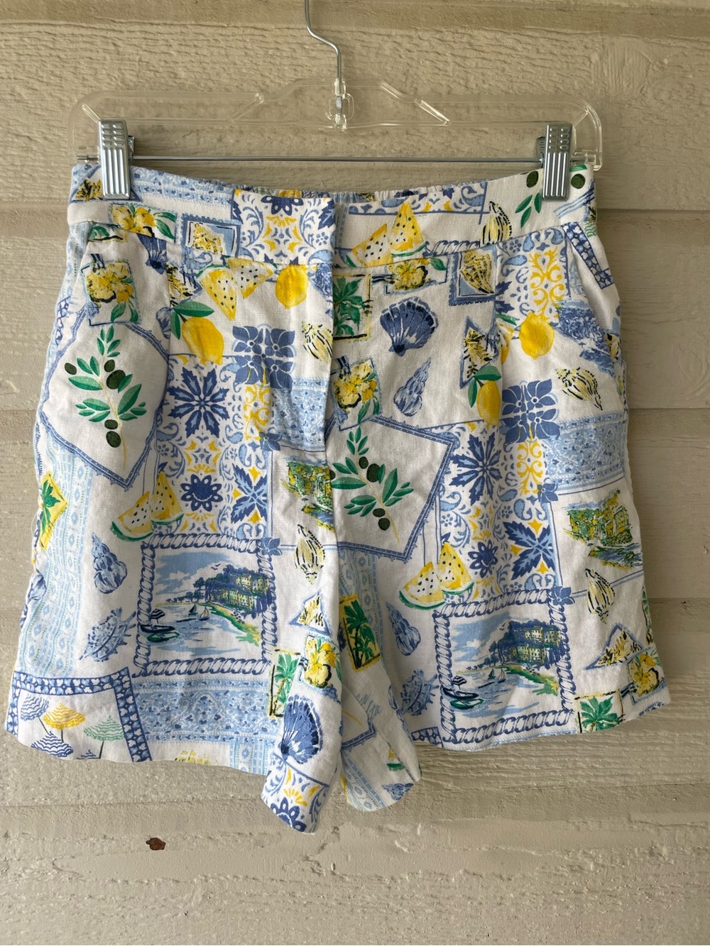 J.Crew Printed Summer Linen-Blend Shorts in Blue, Yellow & Green Size 4